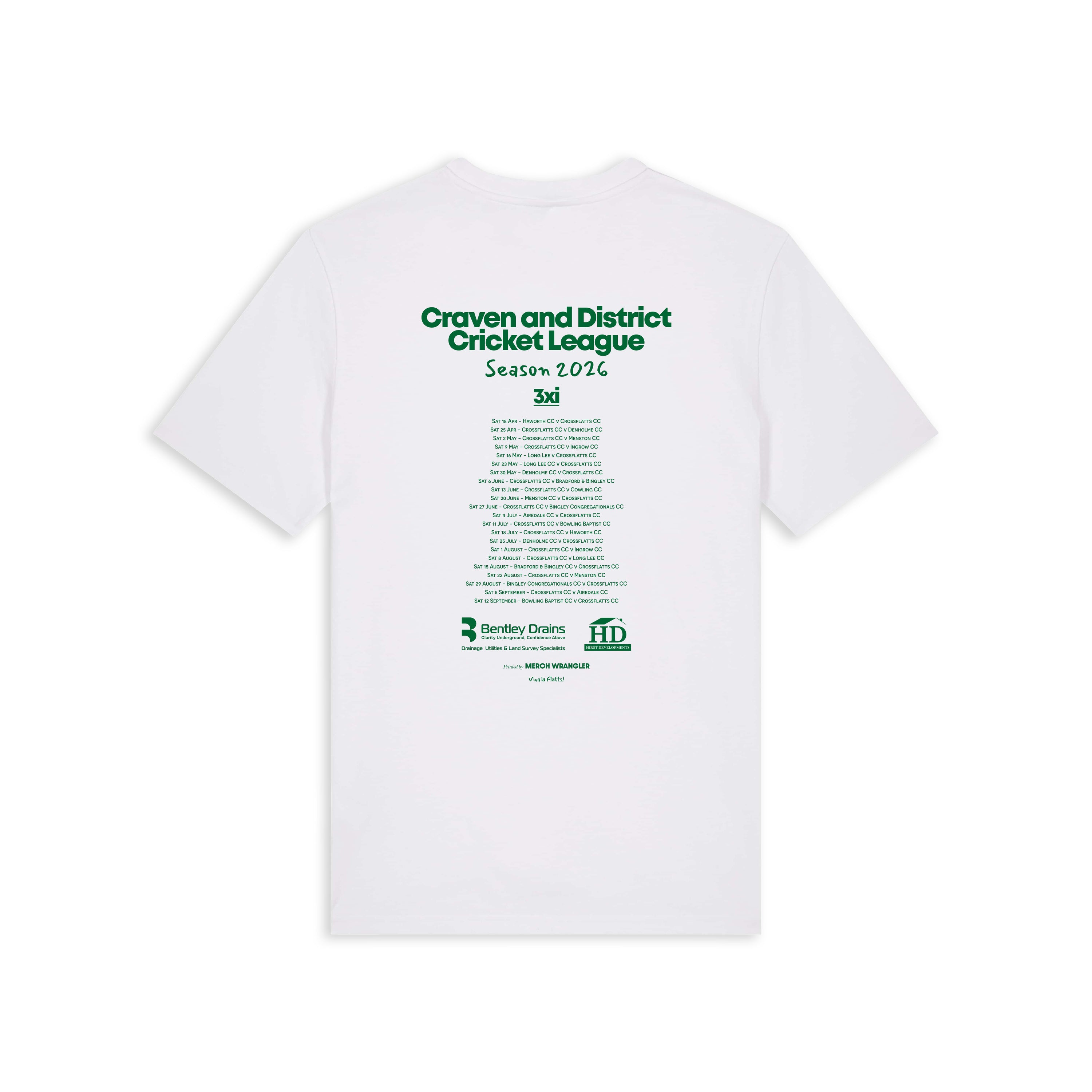 Crossflatts CC Fixture Tee - 3rd XI (White)